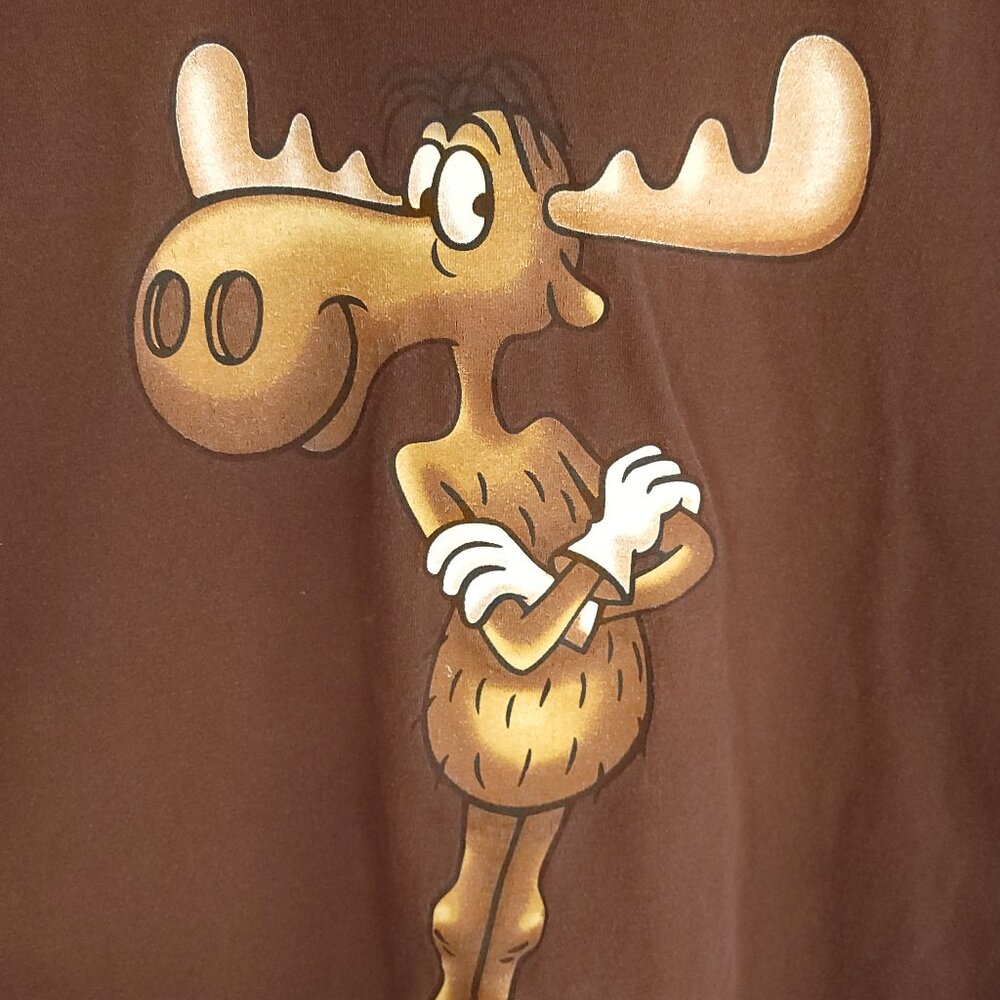 Vtg Bullwinkle Graphic T-Shirt Men's Large Brown Stanley Desantis Distressed 90s - Picture 3 of 14